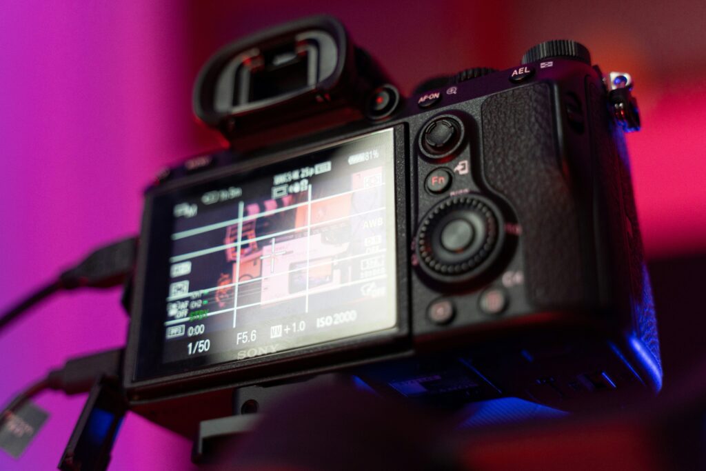 Mirrorless kamera s elektroničkim tražilom ili LCD zaslonom prikazuje ekspoziciju, histogram i postavke u stvarnom vremenu.
